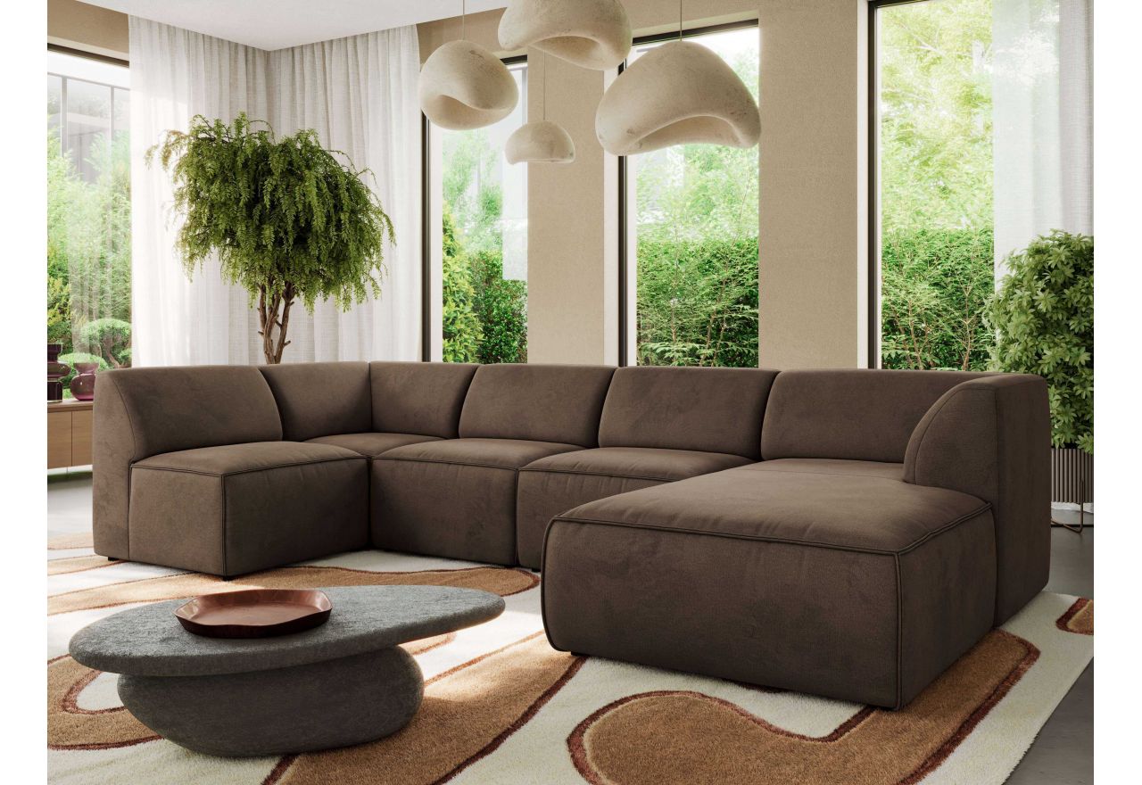 Narożnik MODARO U 5M - strona prawa - brązowy, welwet