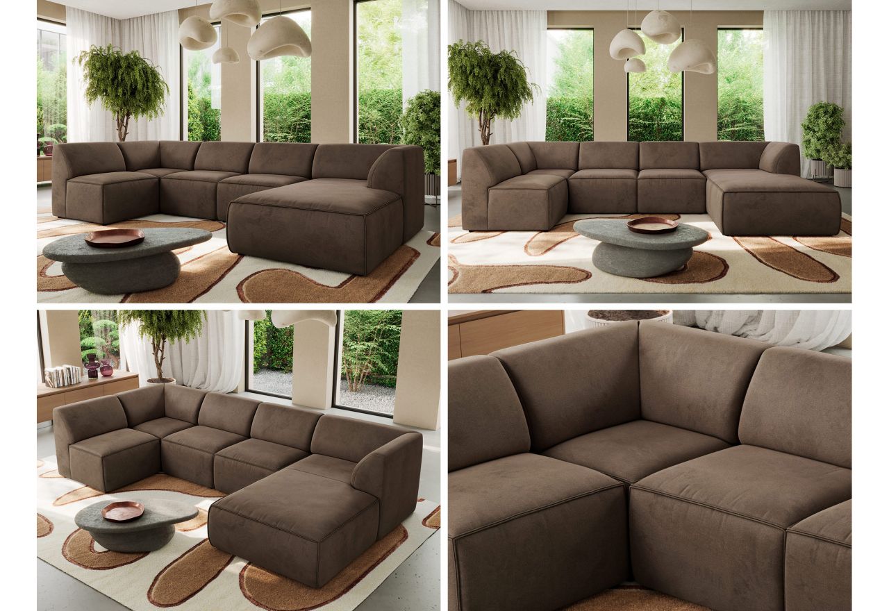 Narożnik MODARO U 5M - strona prawa - brązowy, welwet