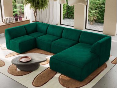 Narożnik MODARO U 5M - strona prawa - ciemnozielony, welwet