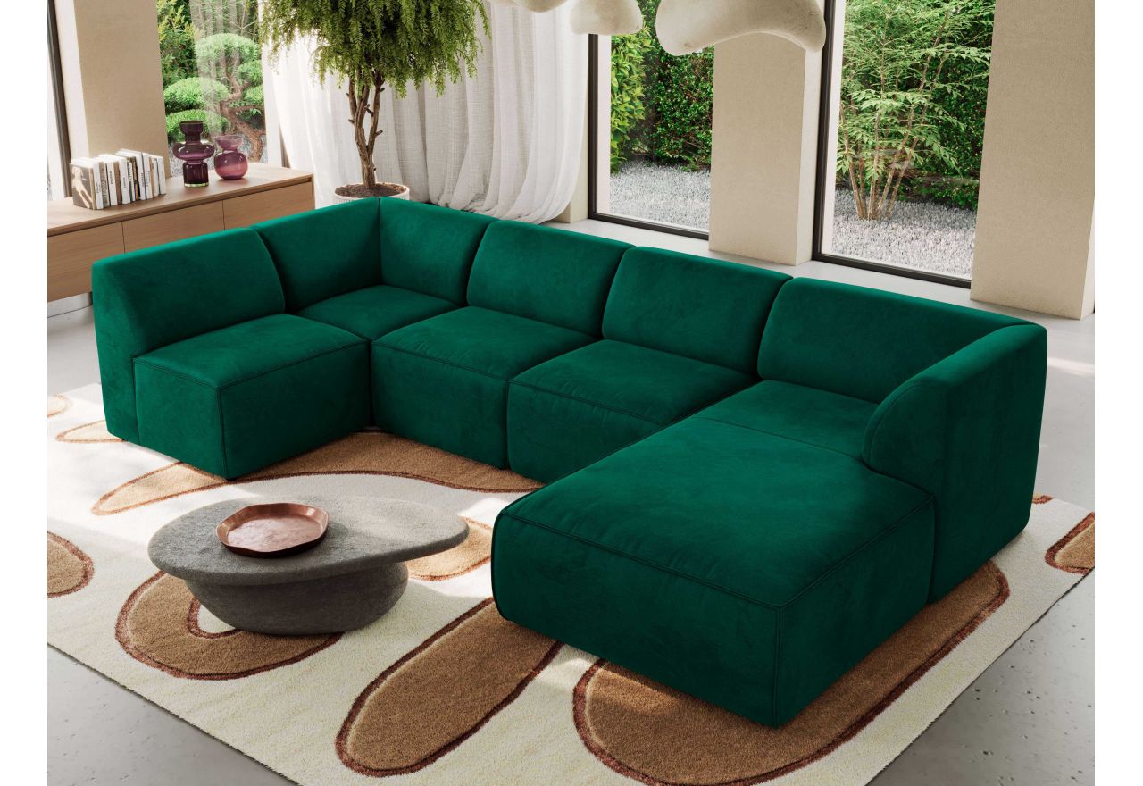 Narożnik MODARO U 5M - strona prawa - ciemnozielony, welwet