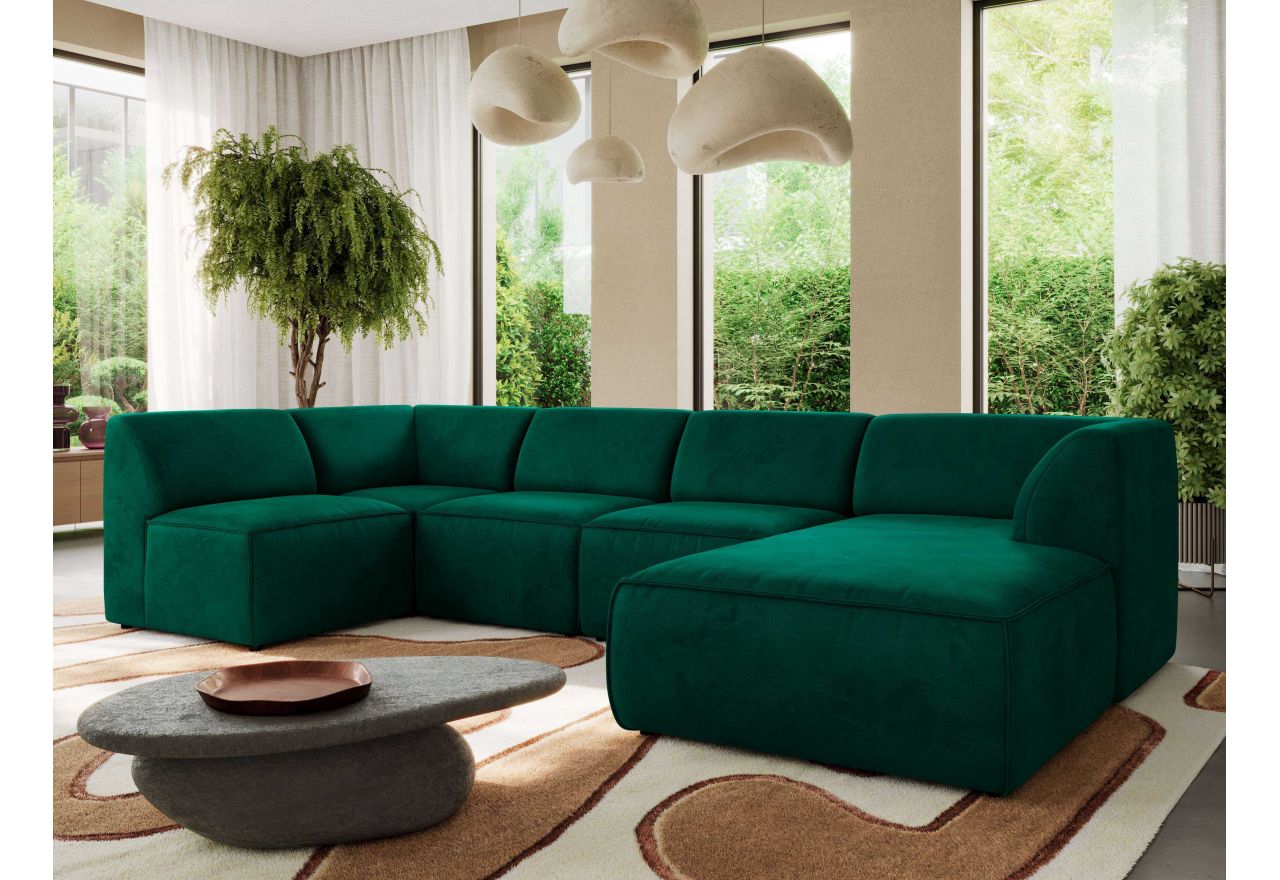 Narożnik MODARO U 5M - strona prawa - ciemnozielony, welwet