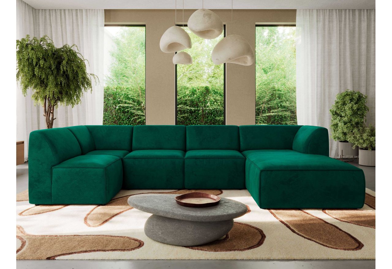 Narożnik MODARO U 5M - strona prawa - ciemnozielony, welwet