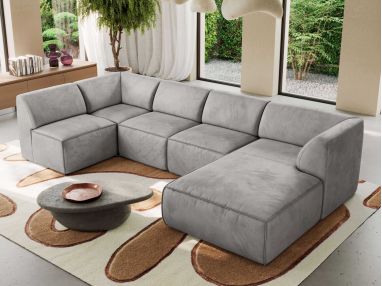 Narożnik MODARO U 5M - strona prawa - jasnoszary, welwet