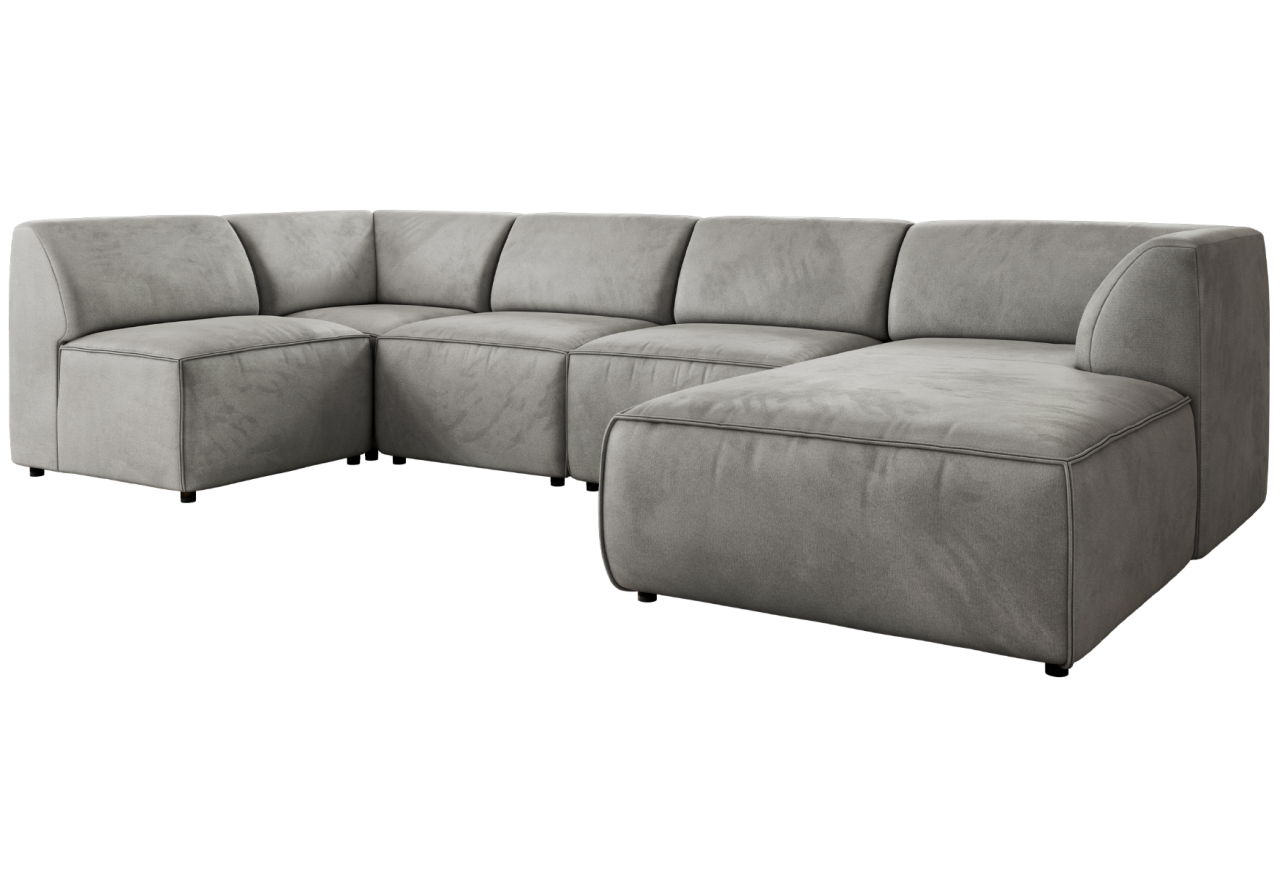 Narożnik MODARO U 5M - strona prawa - jasnoszary, welwet