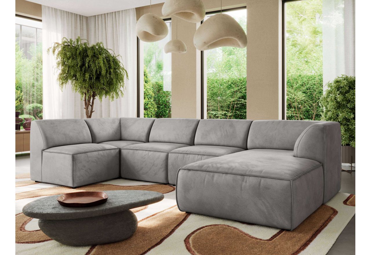 Narożnik MODARO U 5M - strona prawa - jasnoszary, welwet