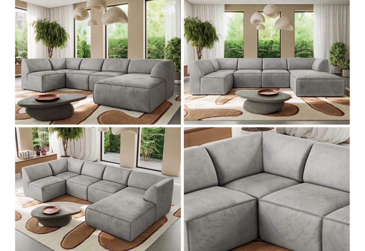 Narożnik MODARO U 5M - strona prawa - jasnoszary, welwet