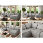 Narożnik MODARO U 5M - strona prawa - jasnoszary, welwet