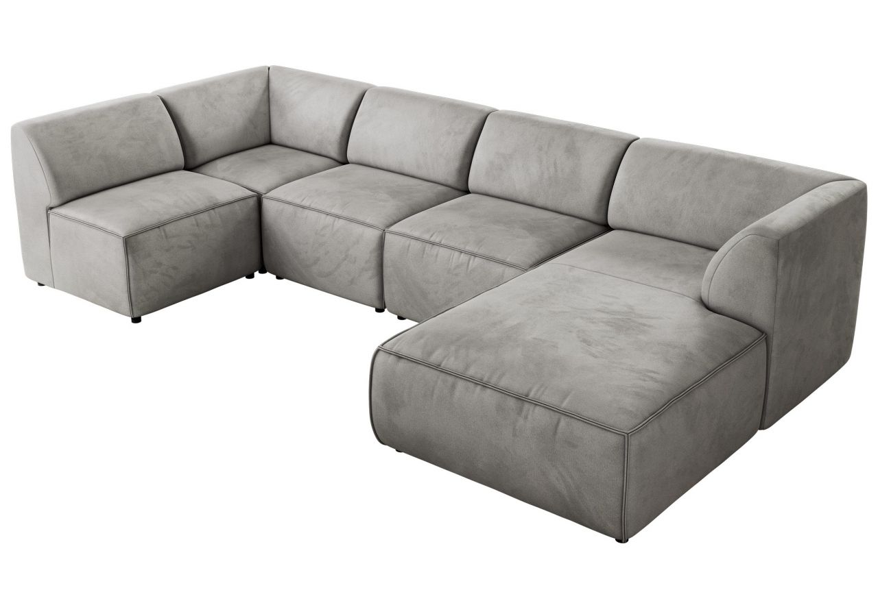 Narożnik MODARO U 5M - strona prawa - jasnoszary, welwet