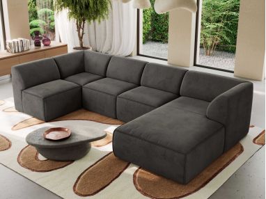 Narożnik MODARO U 5M - strona prawa - ciemnoszary, welwet