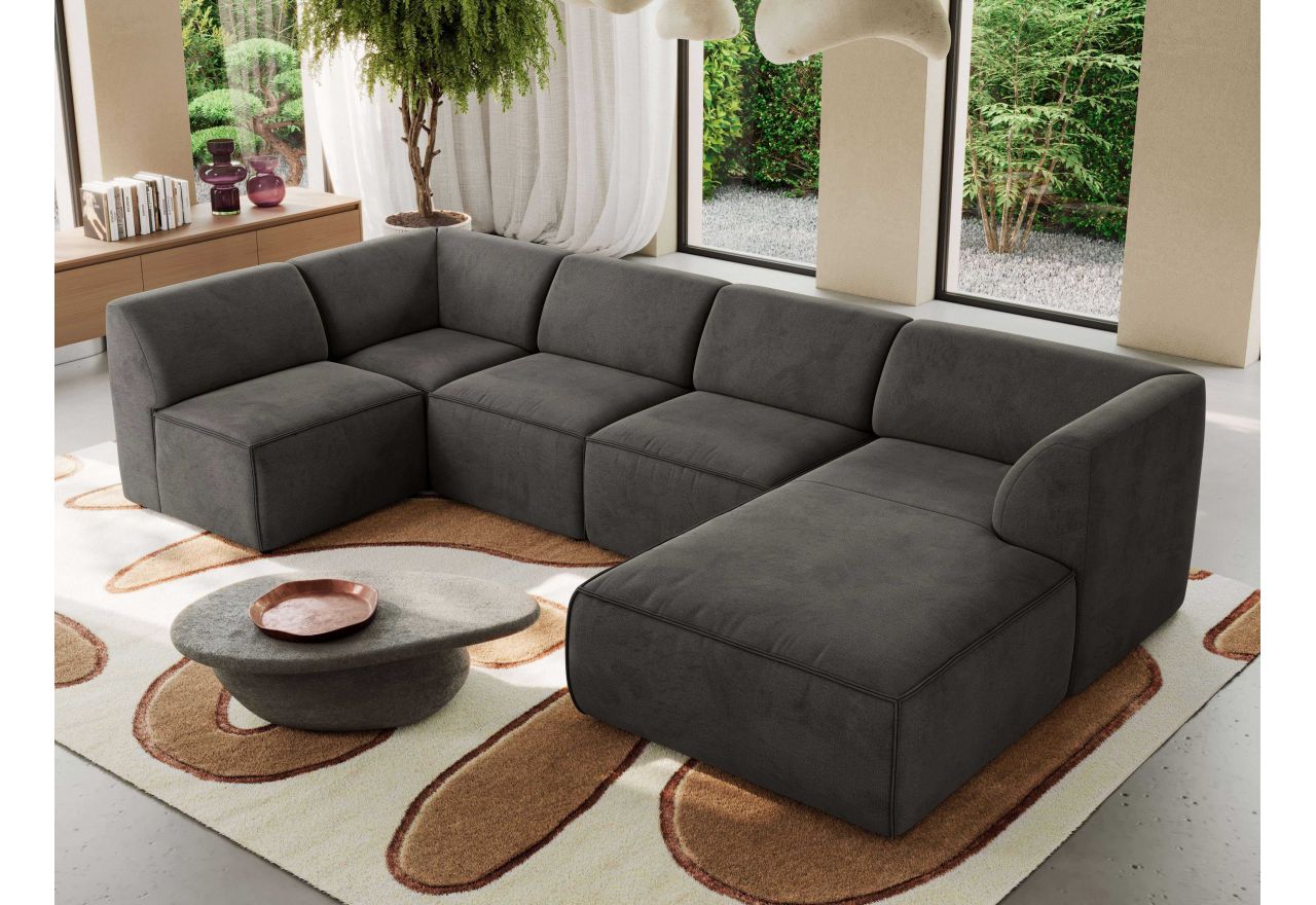 Narożnik MODARO U 5M - strona prawa - ciemnoszary, welwet