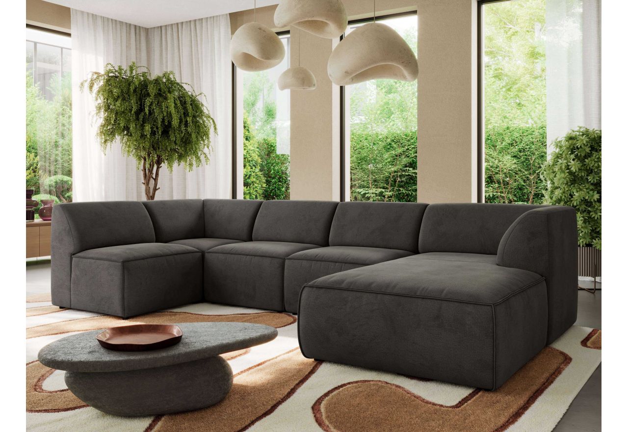 Narożnik MODARO U 5M - strona prawa - ciemnoszary, welwet