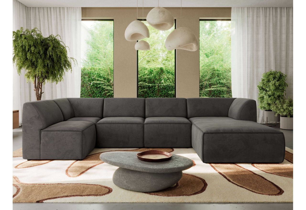 Narożnik MODARO U 5M - strona prawa - ciemnoszary, welwet