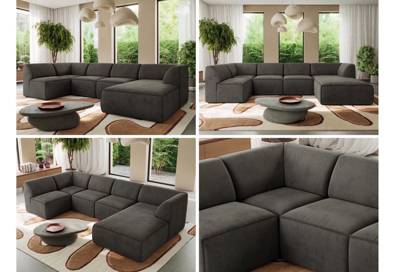 Narożnik MODARO U 5M - strona prawa - ciemnoszary, welwet