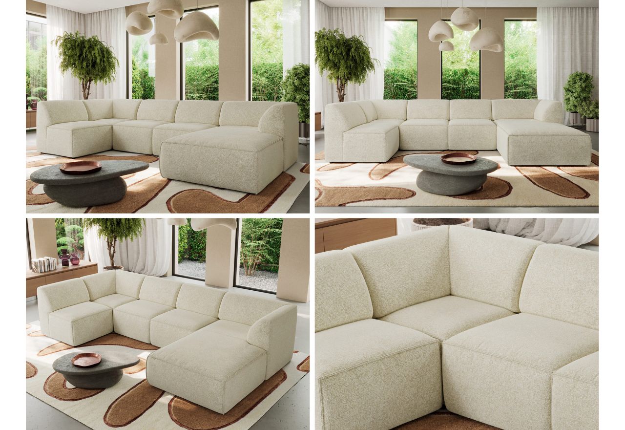 Narożnik MODARO U 5M - strona prawa - kremowy, struktura