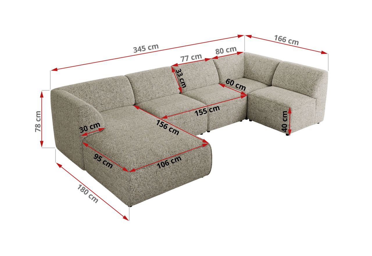 Narożnik MODARO U 5M - strona prawa - beżowy, struktura