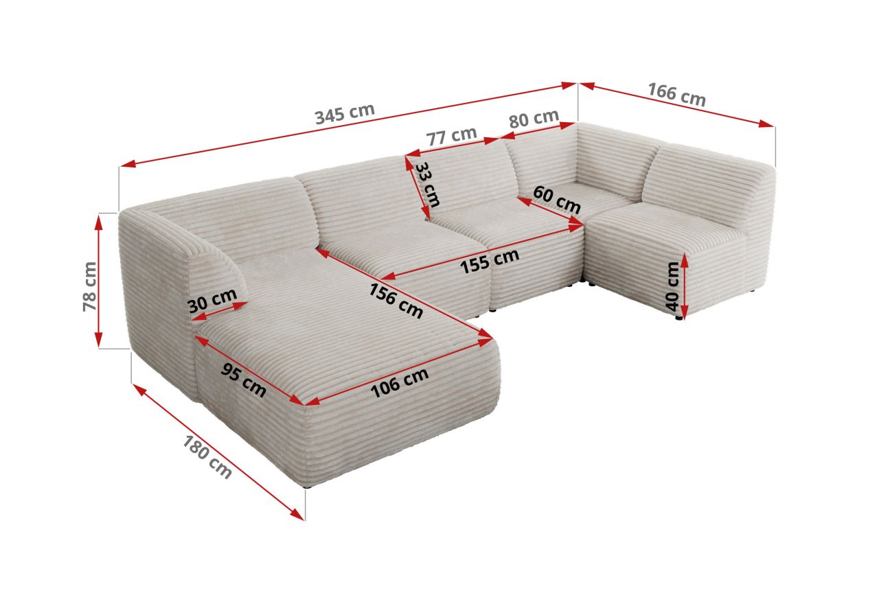 Narożnik MODARO U 5M - strona prawa - beżowy, sztruks