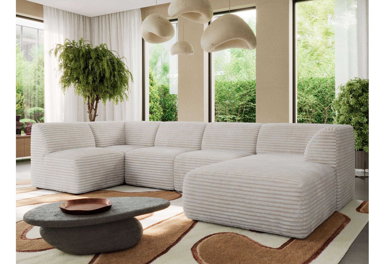 Narożnik MODARO U 5M - strona prawa - beżowy, sztruks