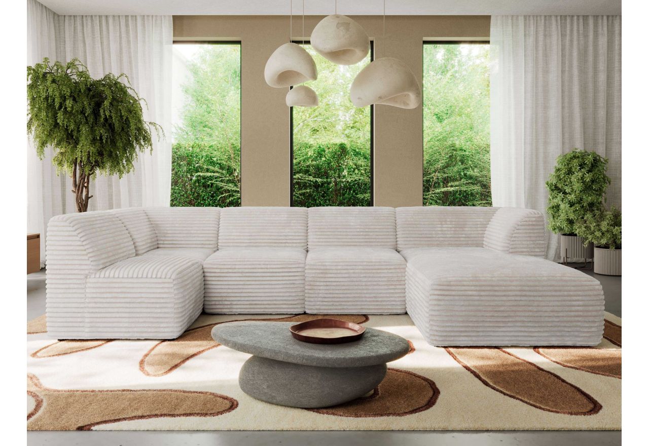 Narożnik MODARO U 5M - strona prawa - beżowy, sztruks