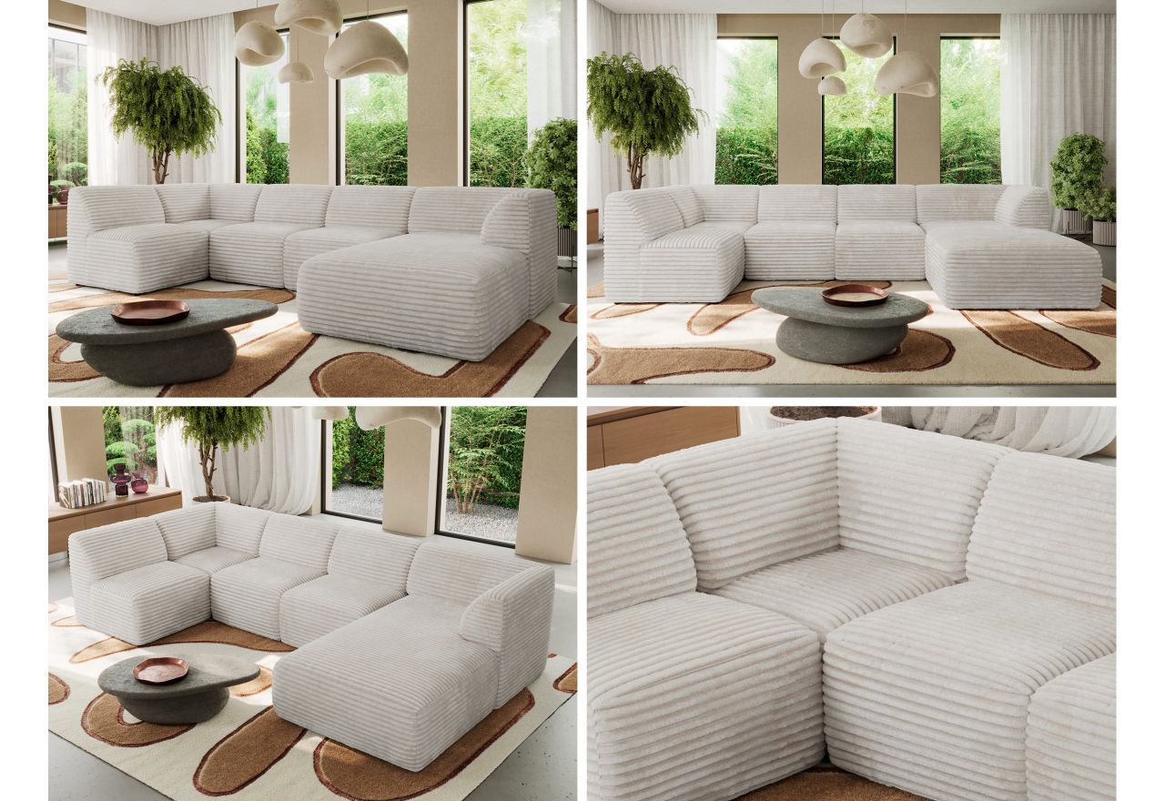 Narożnik MODARO U 5M - strona prawa - beżowy, sztruks