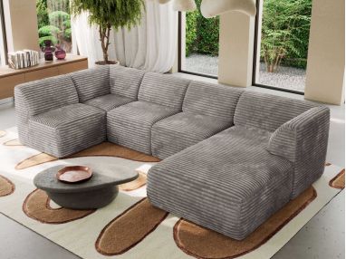 Narożnik MODARO U 5M - strona prawa - jasnobrązowy, sztruks