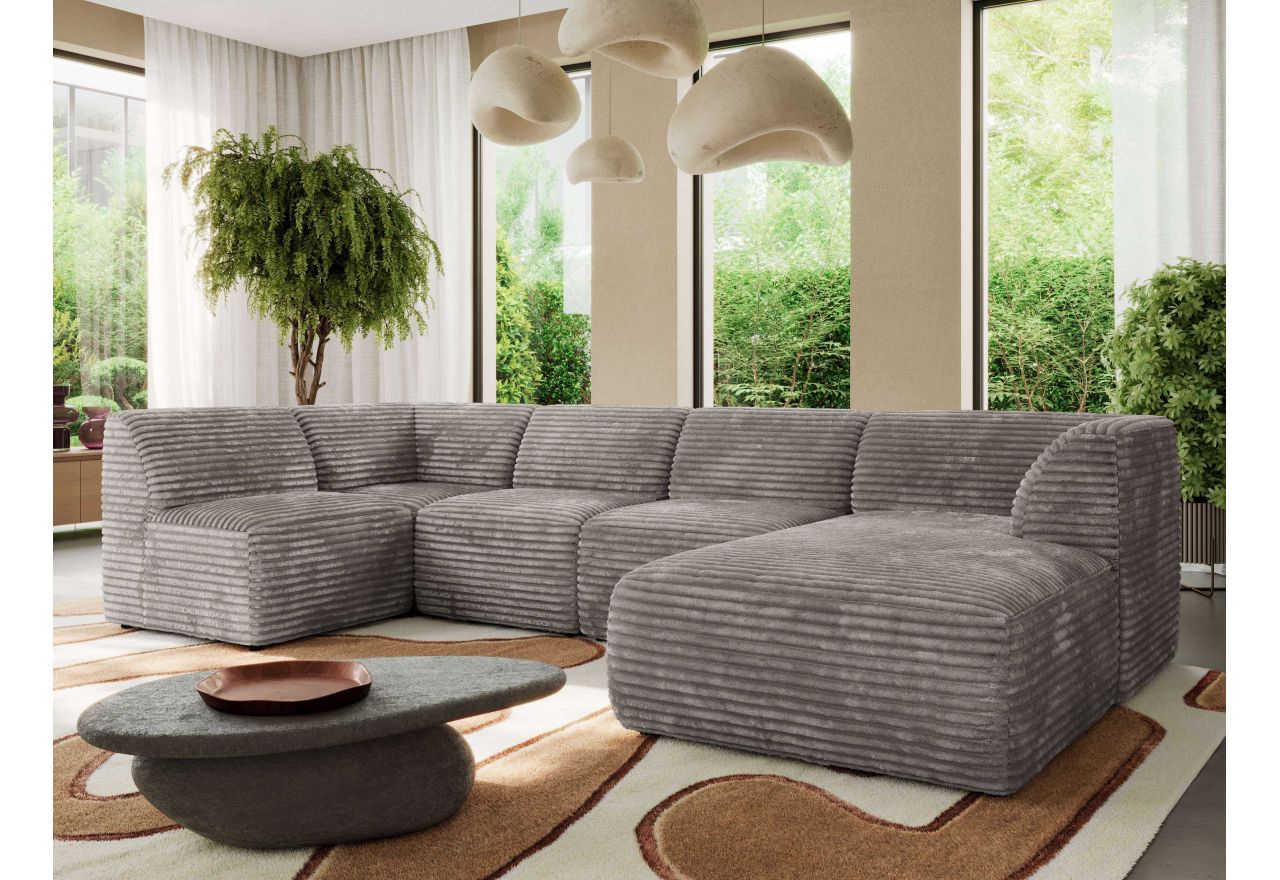 Narożnik MODARO U 5M - strona prawa - jasnobrązowy, sztruks