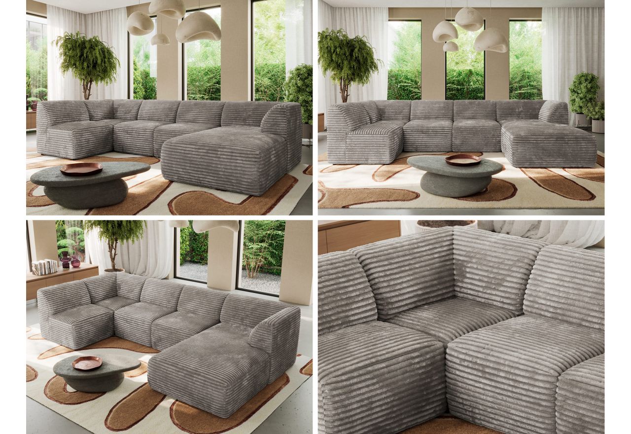 Narożnik MODARO U 5M - strona prawa - jasnobrązowy, sztruks