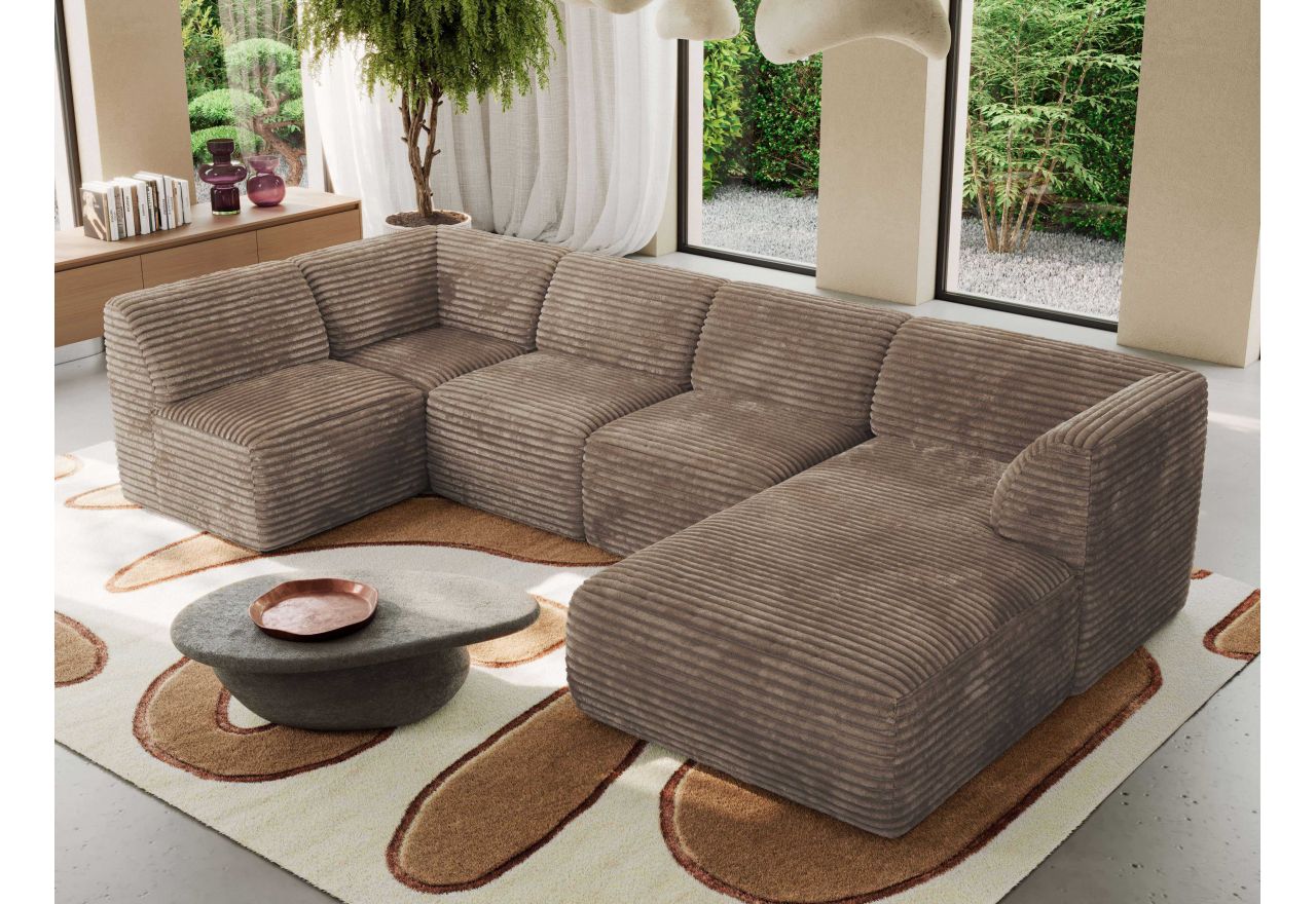 Narożnik MODARO U 5M - strona prawa - brązowy, sztruks