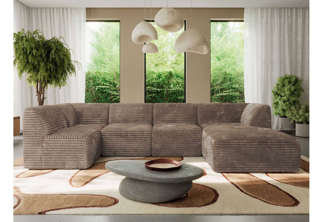 Narożnik MODARO U 5M - strona prawa - brązowy, sztruks