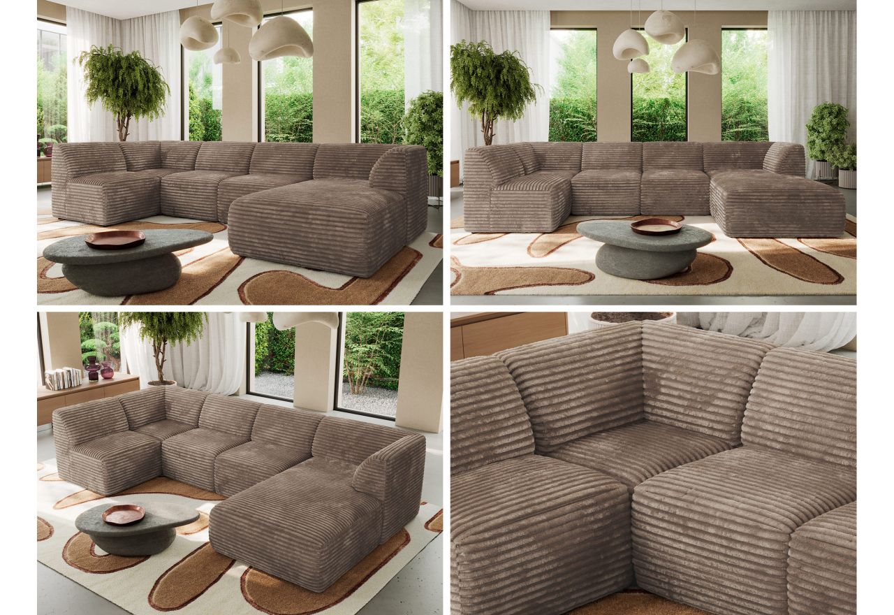 Narożnik MODARO U 5M - strona prawa - brązowy, sztruks