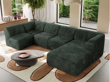 Narożnik MODARO U 5M - strona prawa - ciemnozielony, sztruks