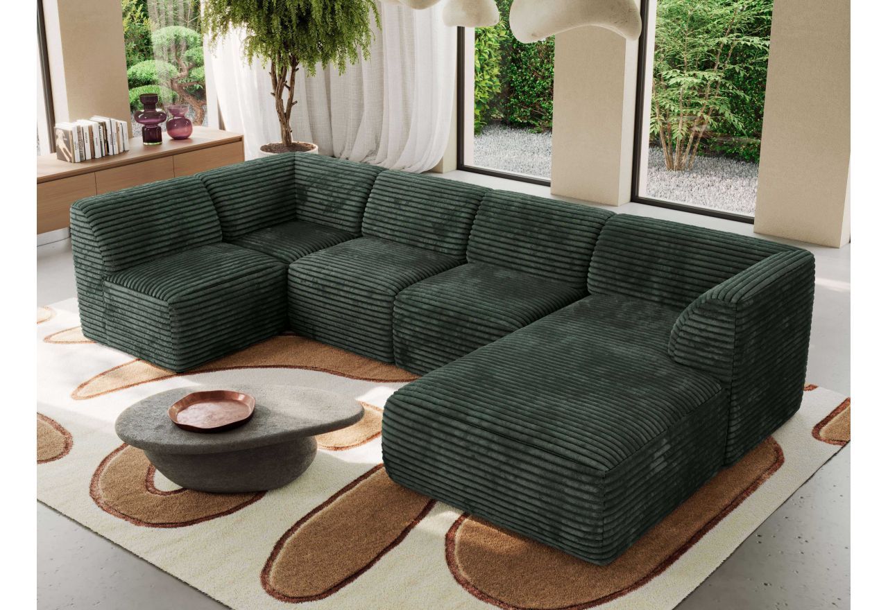 Narożnik MODARO U 5M - strona prawa - ciemnozielony, sztruks