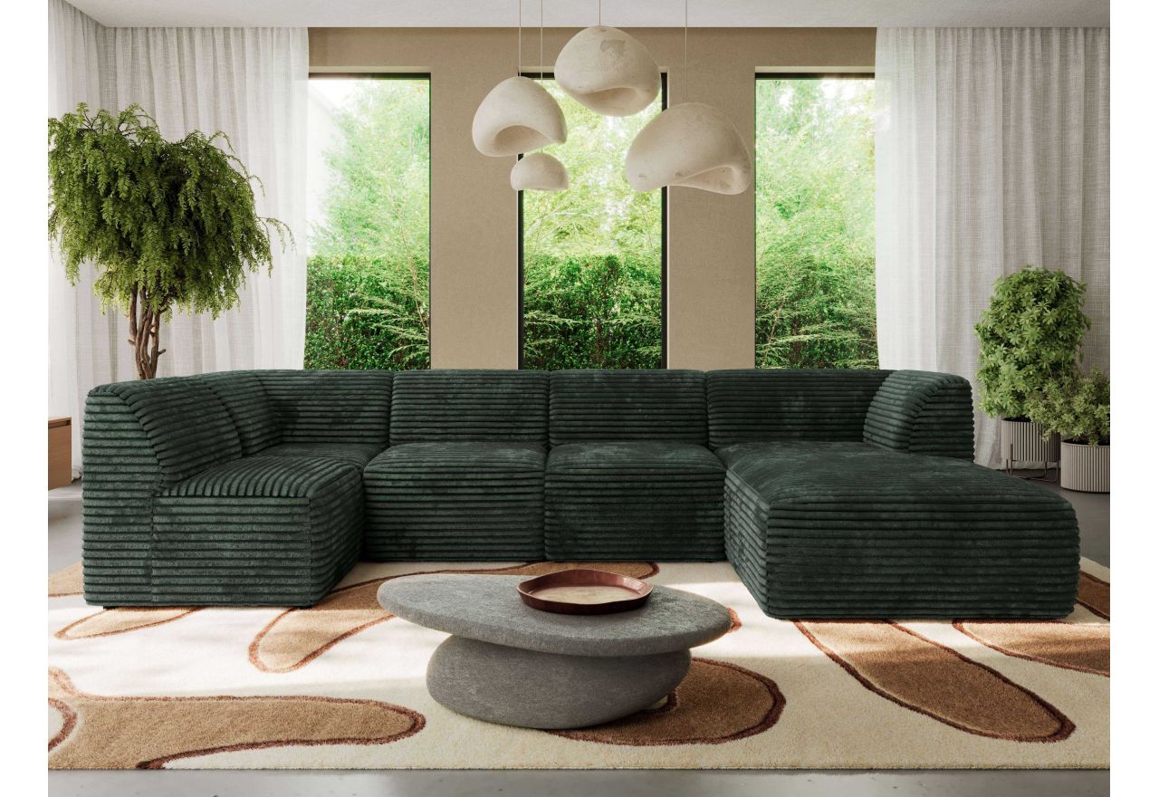 Narożnik MODARO U 5M - strona prawa - ciemnozielony, sztruks