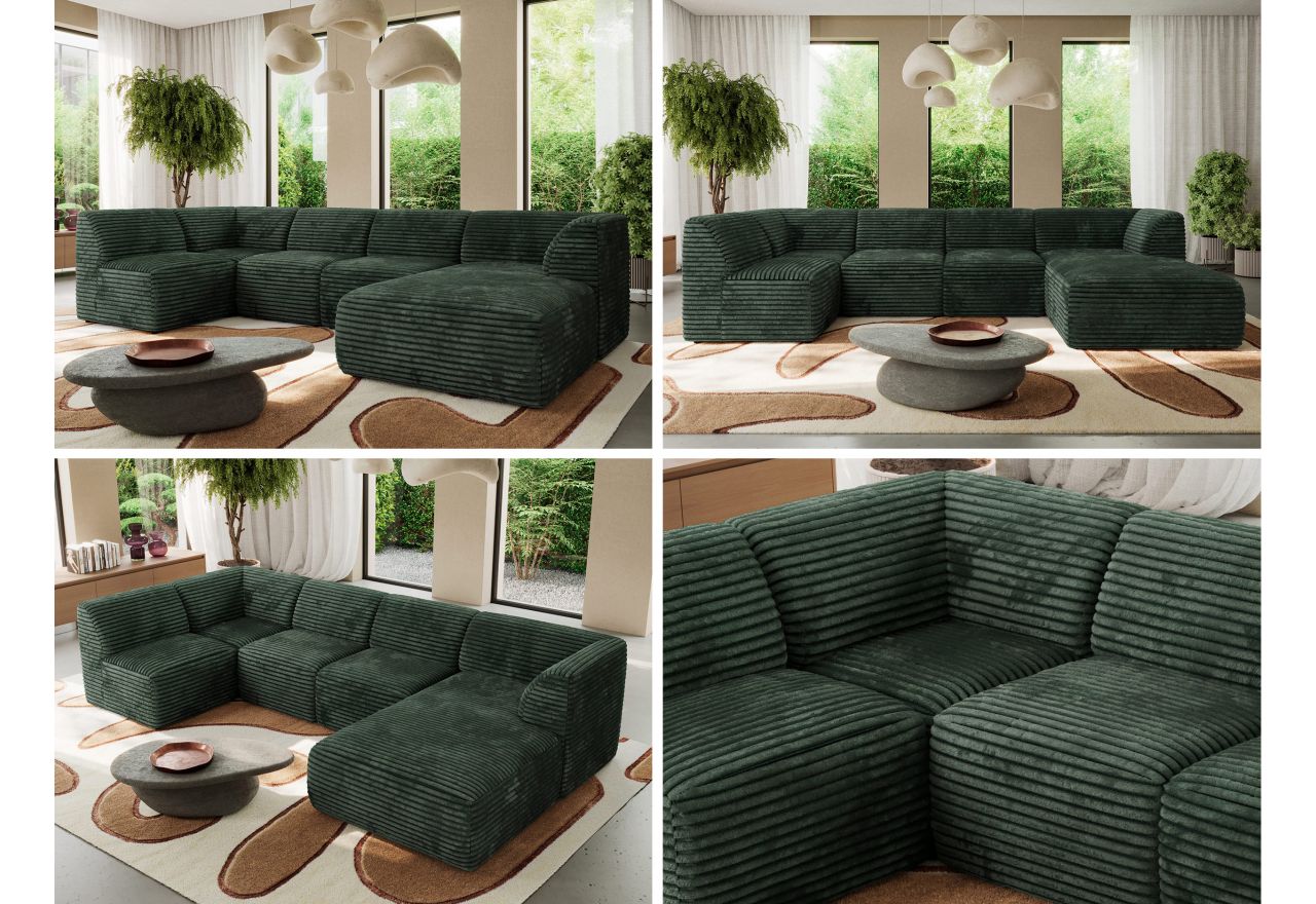 Narożnik MODARO U 5M - strona prawa - ciemnozielony, sztruks