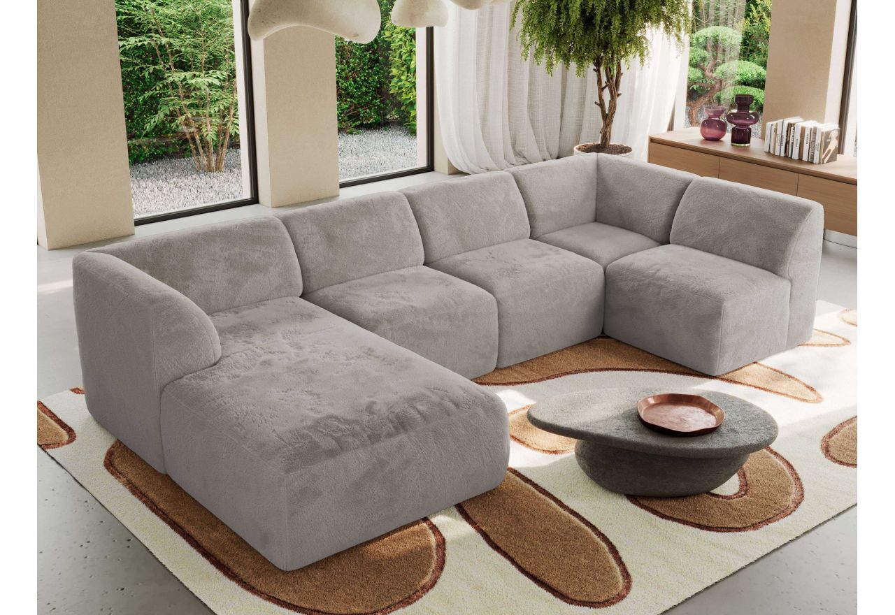 Narożnik MODARO U 6M - strona lewa - jasnoszary, plusz