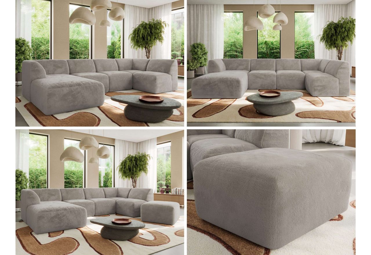 Narożnik MODARO U 6M - strona lewa - jasnoszary, plusz