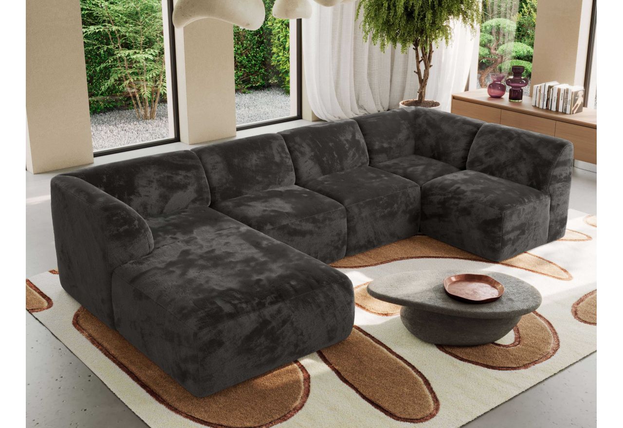 Narożnik MODARO U 6M - strona lewa - ciemnoszary, plusz