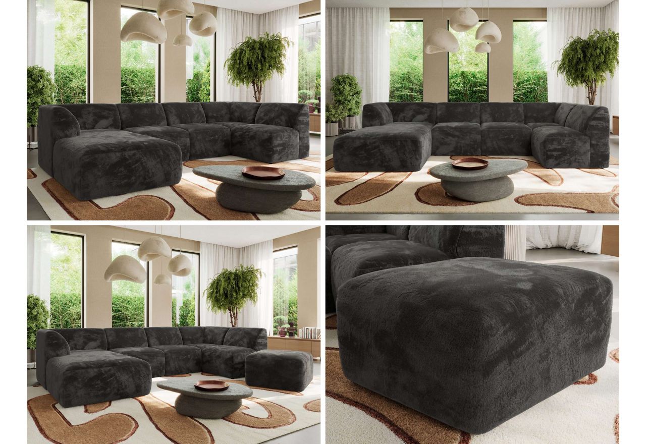 Narożnik MODARO U 6M - strona lewa - ciemnoszary, plusz