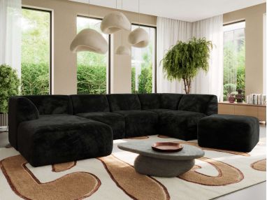 Narożnik MODARO U 6M - strona lewa - czarny, plusz