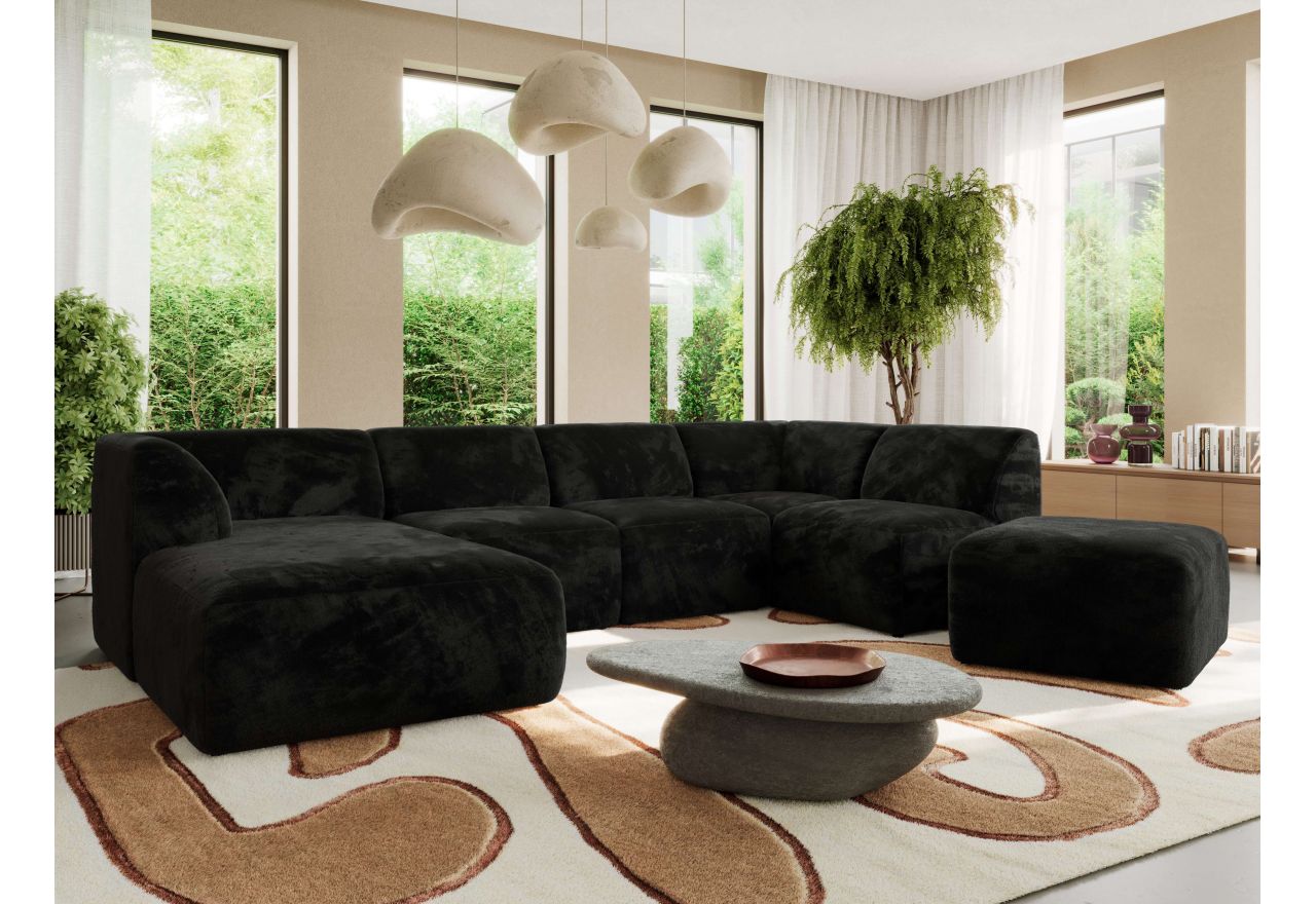 Narożnik MODARO U 6M - strona lewa - czarny, plusz