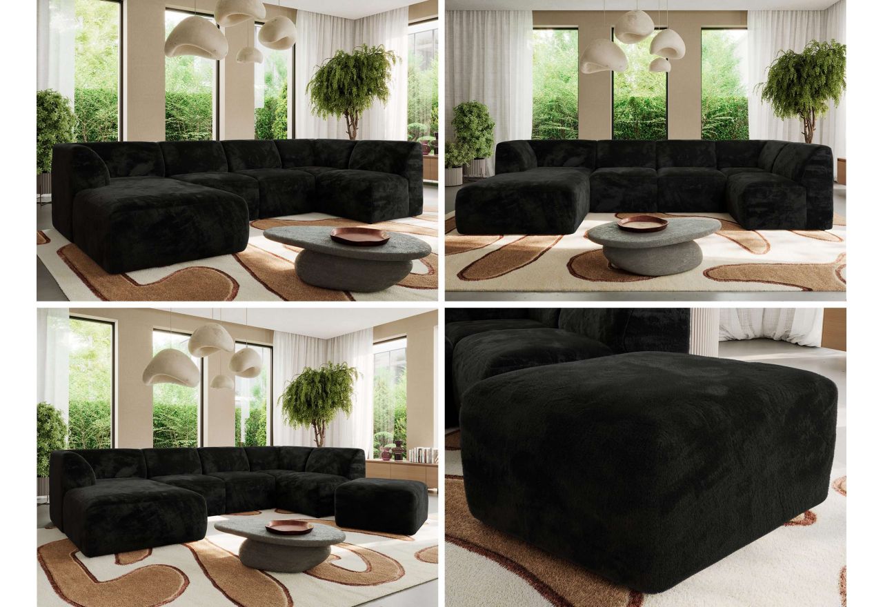 Narożnik MODARO U 6M - strona lewa - czarny, plusz