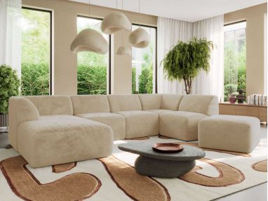 Narożnik MODARO U 6M - strona lewa - kremowy, plusz