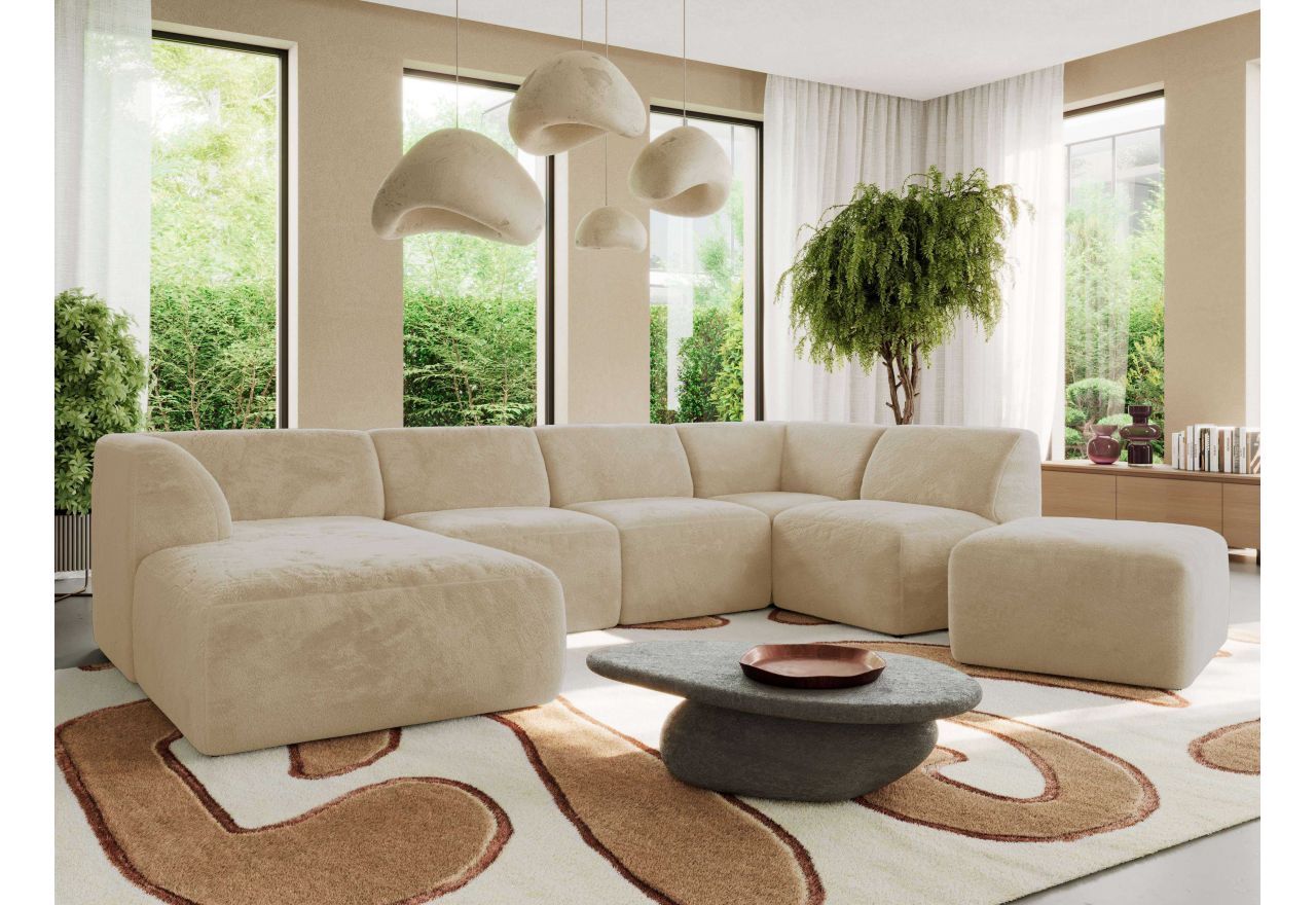 Narożnik MODARO U 6M - strona lewa - kremowy, plusz