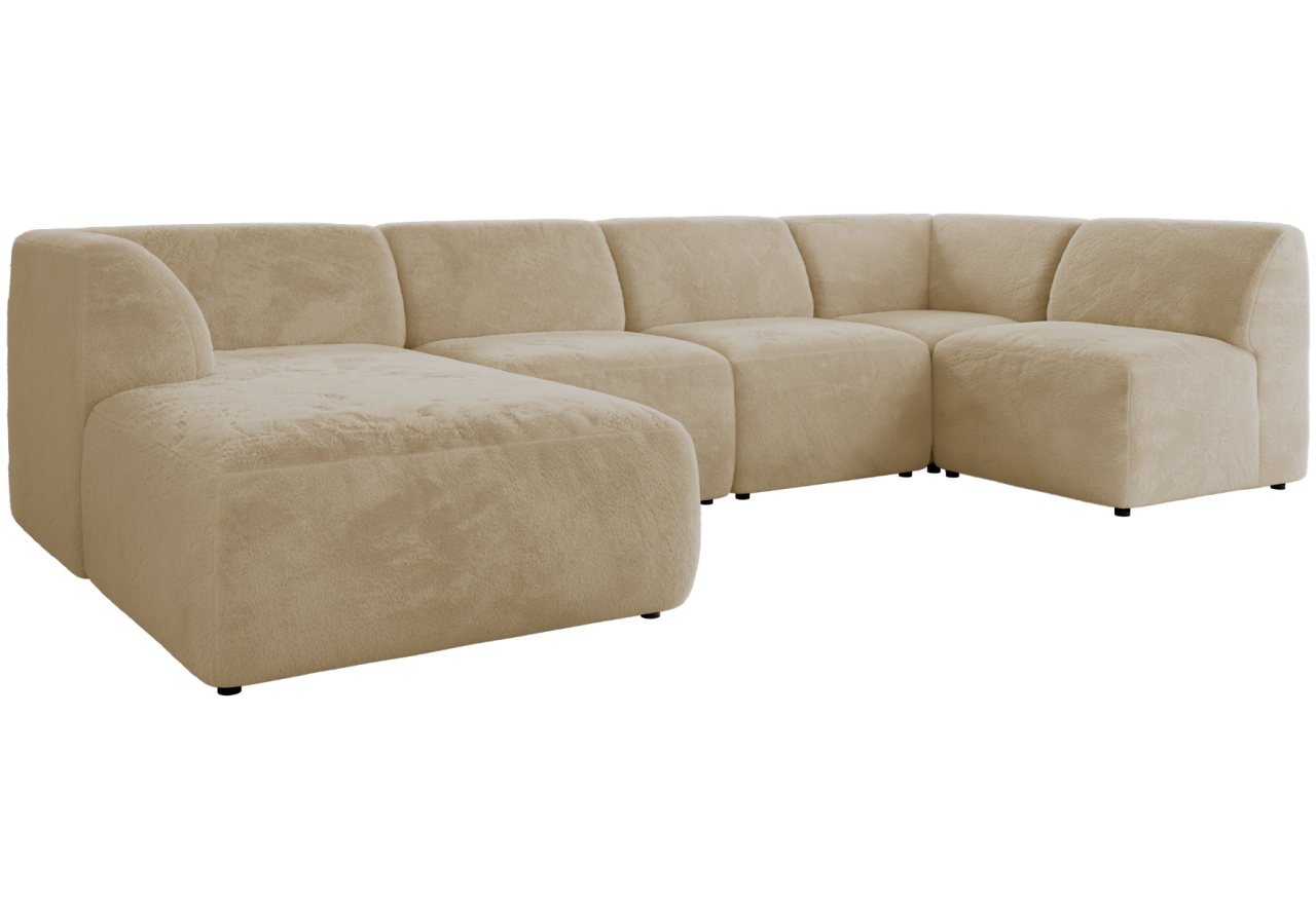 Narożnik MODARO U 6M - strona lewa - kremowy, plusz