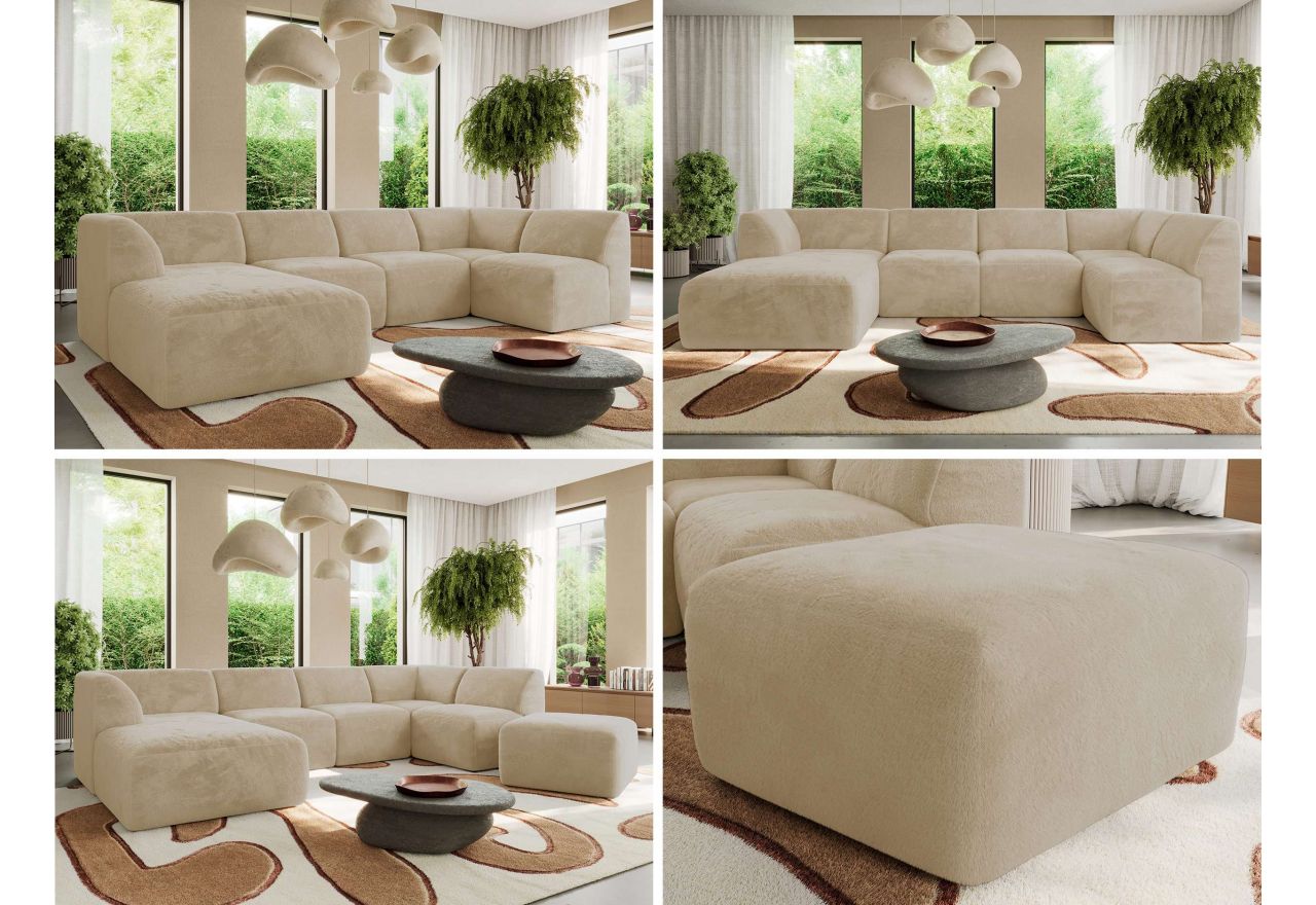 Narożnik MODARO U 6M - strona lewa - kremowy, plusz