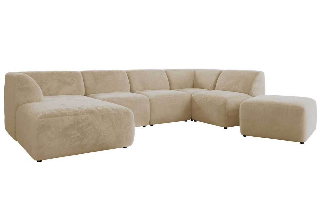 Narożnik MODARO U 6M - strona lewa - kremowy, plusz