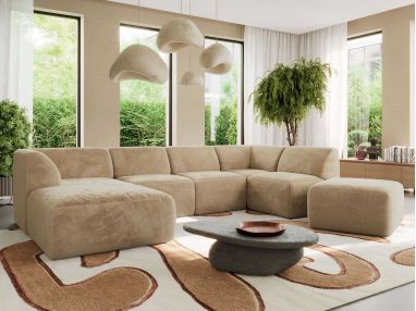 Narożnik MODARO U 6M - strona lewa - beżowy, plusz