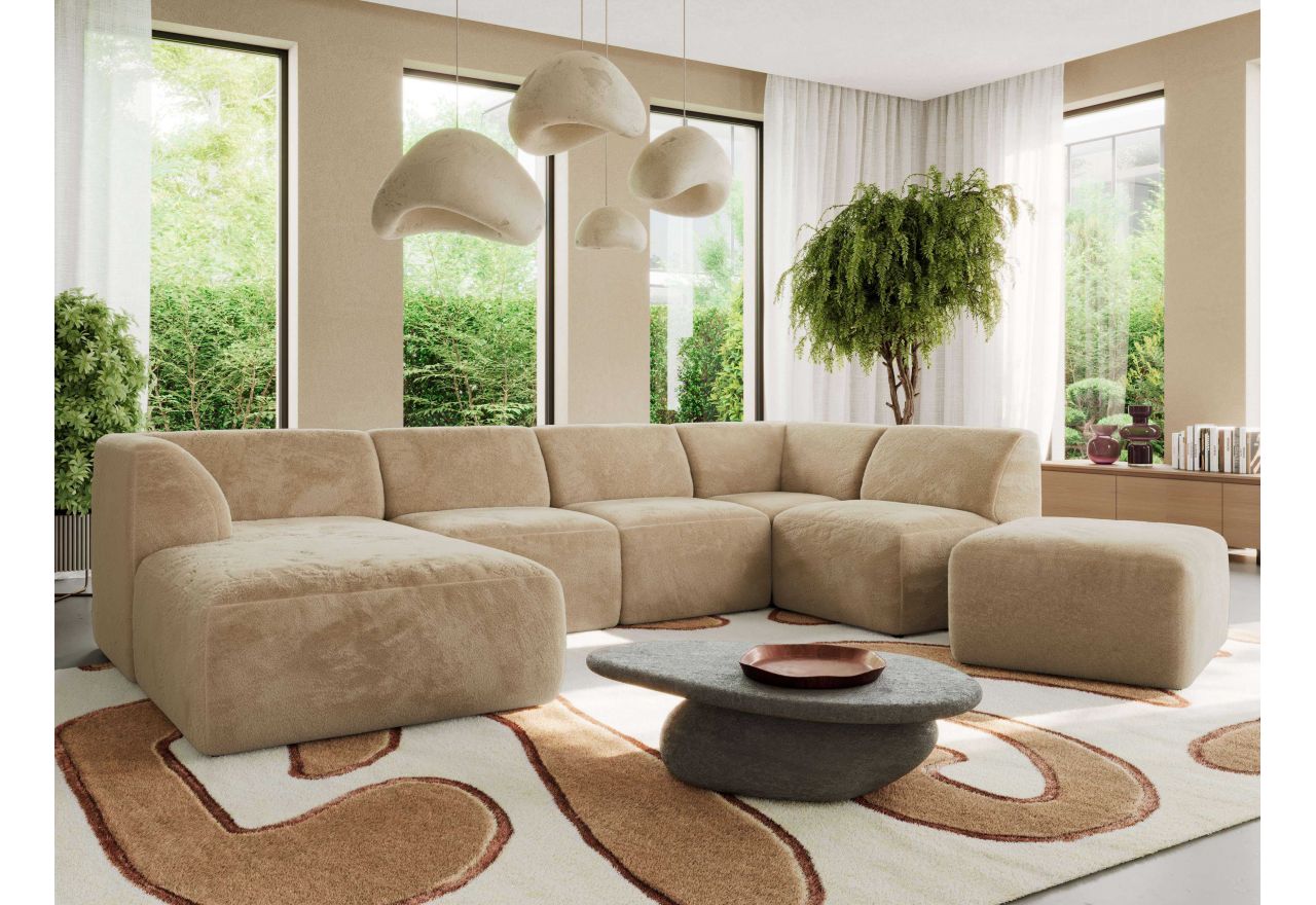 Narożnik MODARO U 6M - strona lewa - beżowy, plusz