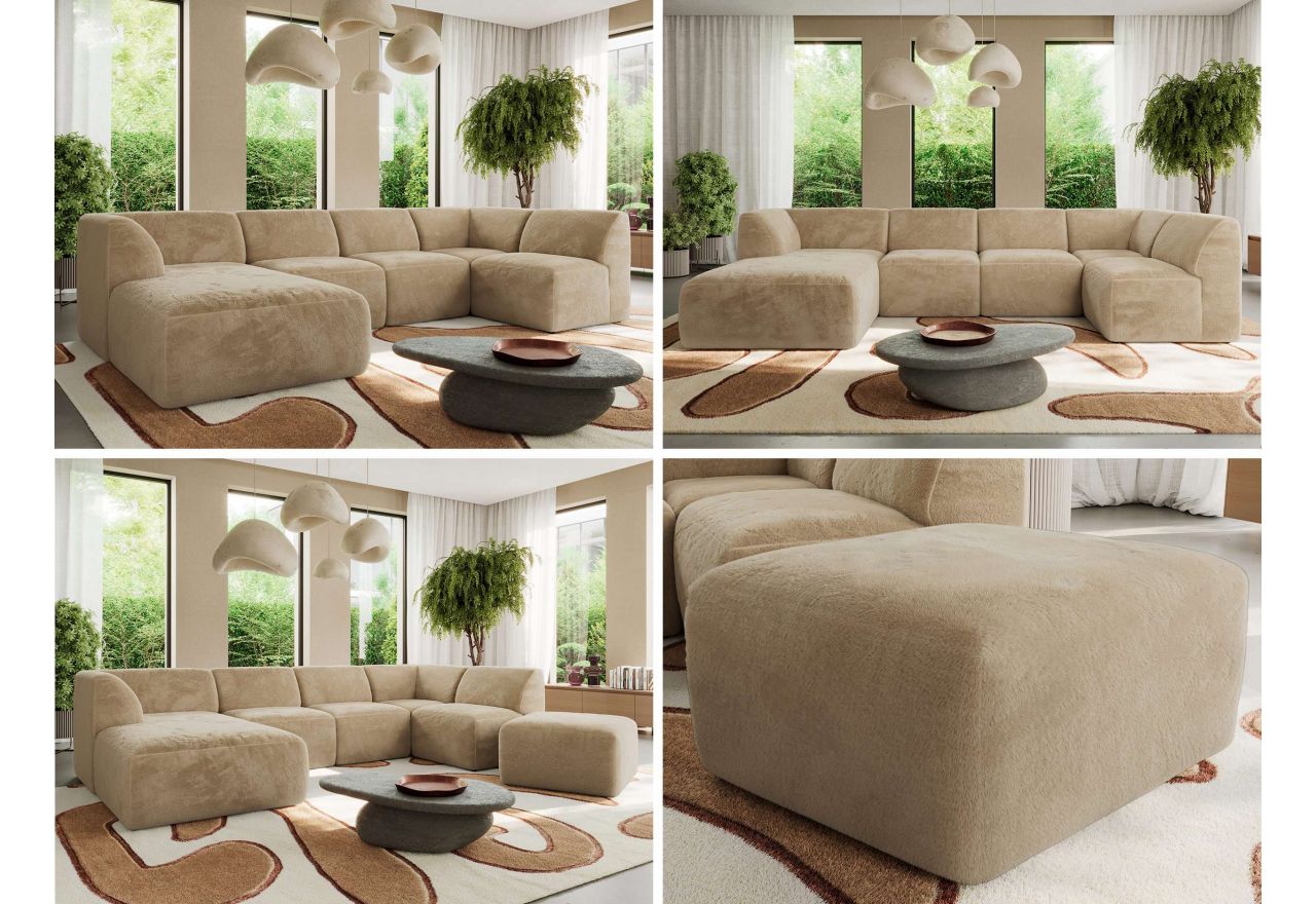 Narożnik MODARO U 6M - strona lewa - beżowy, plusz