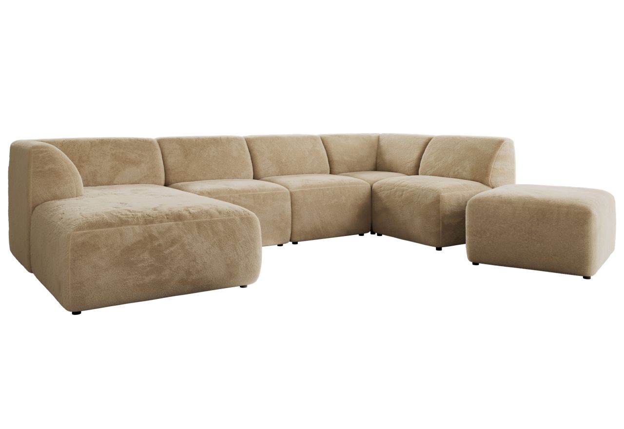 Narożnik MODARO U 6M - strona lewa - beżowy, plusz