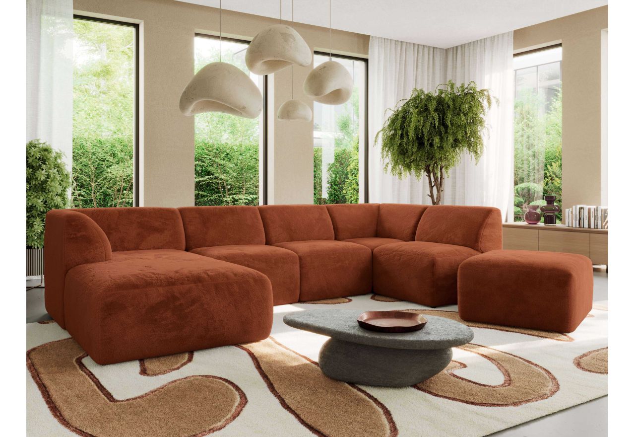 Narożnik MODARO U 6M - strona lewa - pomarańczowy, plusz